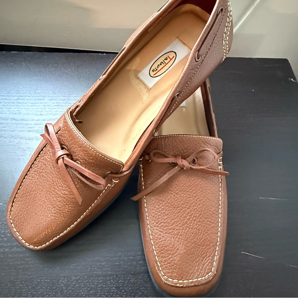 Talbots Brown Pebbled Leather Driving Loafers Size 8AA Narrow EUC